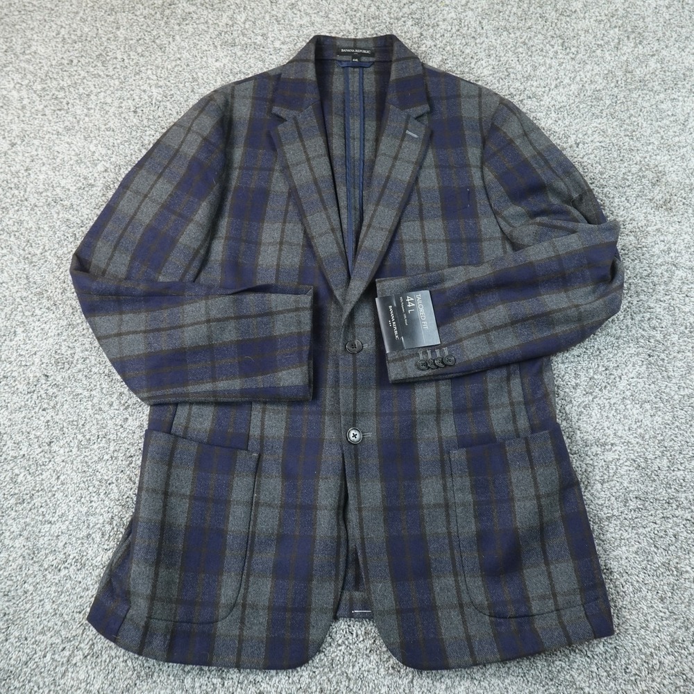 NEW Banana Republic Blazer Mens 44L Gray Blue Wool Unstructured Suit Coat Jacket